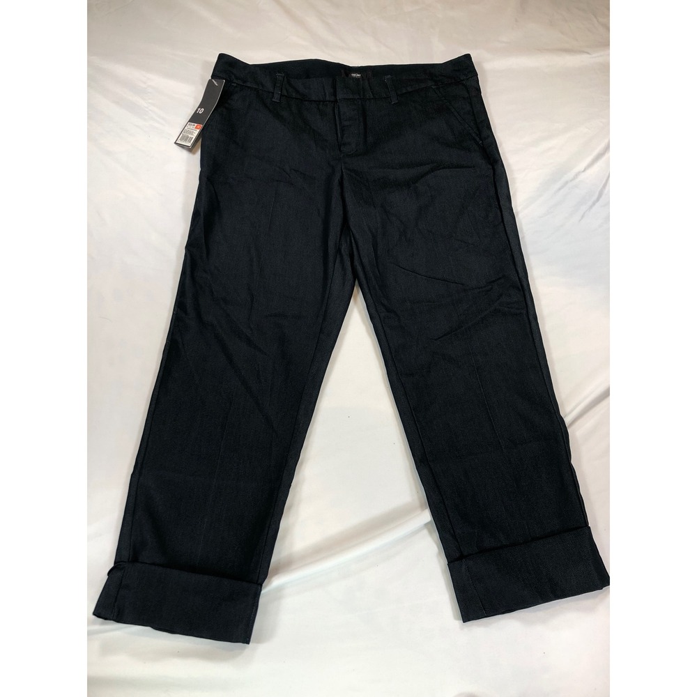Mossimo Stretch Fit 3 Capri Pants Womens 10 Dark Blue Chambray Cuffed Cropped
